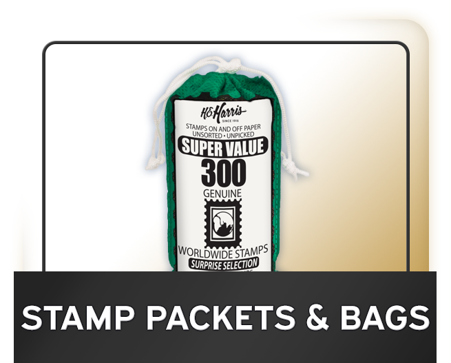 H.E. Harris Stamp Packets and Bags