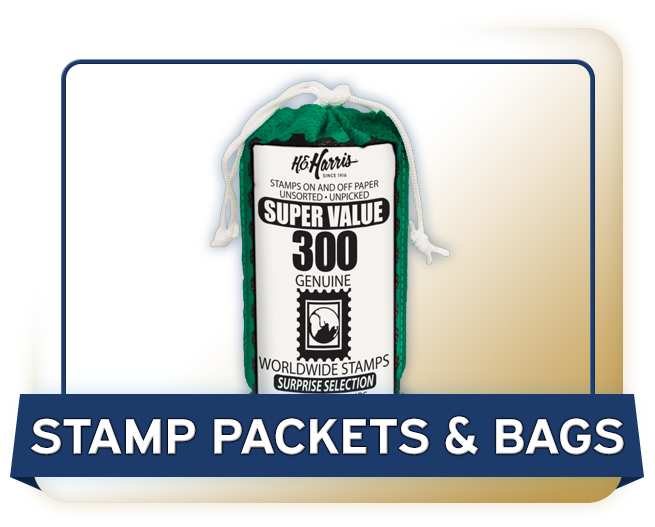 H.E. Harris Stamp Packets and Bags