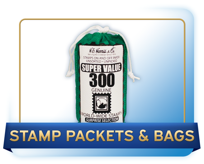 H.E. Harris Stamp Packets and Bags